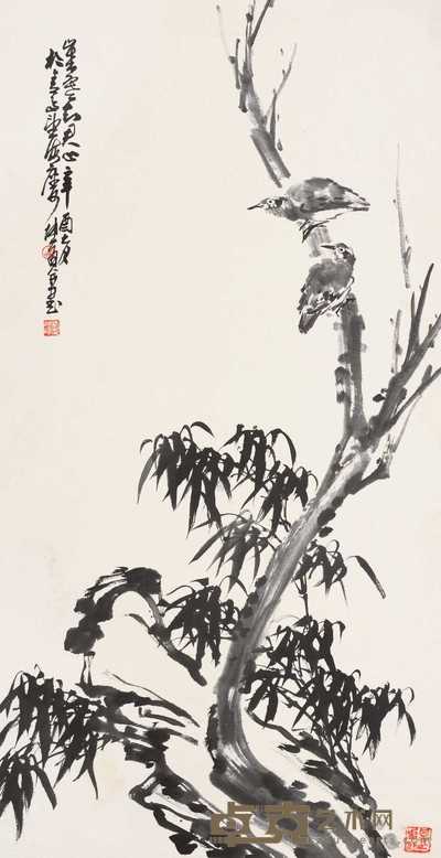 卢坤峰 1981年作 雅竹雀登枝 立轴 133×68.5cm